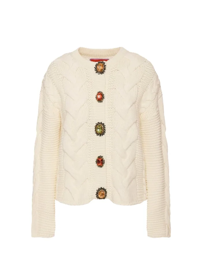 La Doublej Portrait Cardigan Solid Ivory In Chunky Wool Women Knitwear