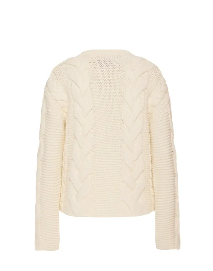 La Doublej Portrait Cardigan Solid Ivory In Chunky Wool Women Knitwear