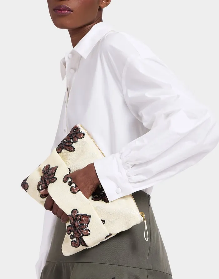 La Doublej Ruffle Pochette Herald Pink In Paillettes Women Bags and Pochettes