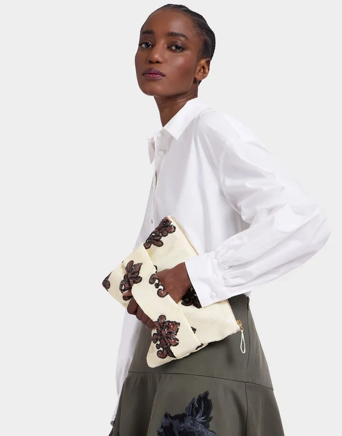 La Doublej Ruffle Pochette Herald Pink In Paillettes Women Bags and Pochettes