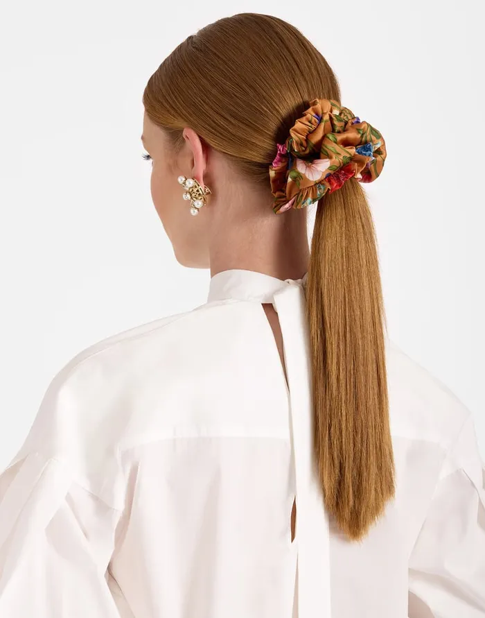 La Doublej Scrunchie Botticelli Rust In Silk Twill Women Hair Accessories