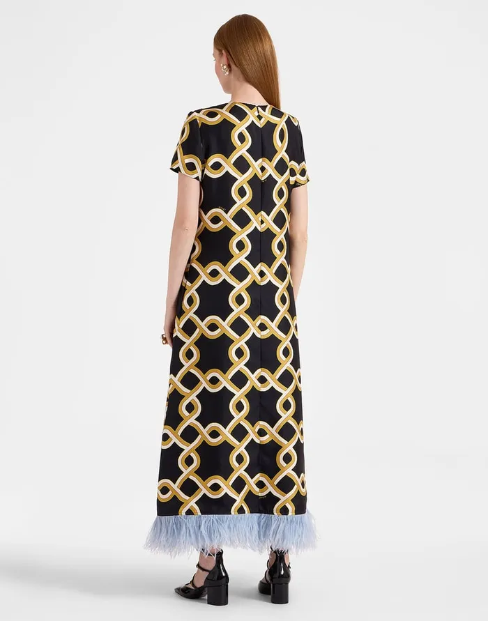 La Doublej Swing Dress Tackle Black In Silk Twill With Feathers Women Dresses