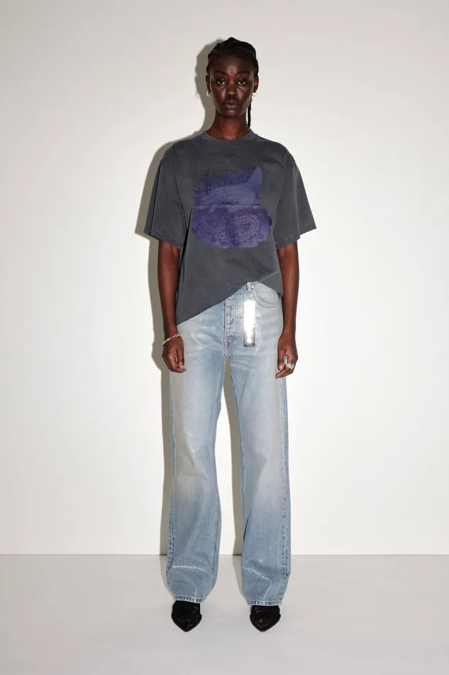 LA Print Hand 8211 Washed Black WomenMen Won Hundred Tops and Tshirts
