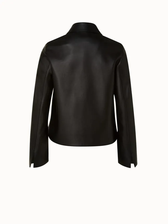 Lamb Leather Jacket With Shirt Collar And Button Detail Black Women Akris Jackets