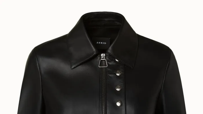 Lamb Leather Jacket With Shirt Collar And Button Detail Black Women Akris Jackets