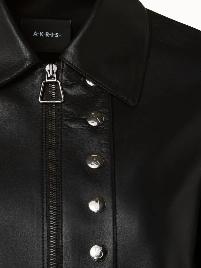 Lamb Leather Jacket With Shirt Collar And Button Detail Black Women Akris Jackets