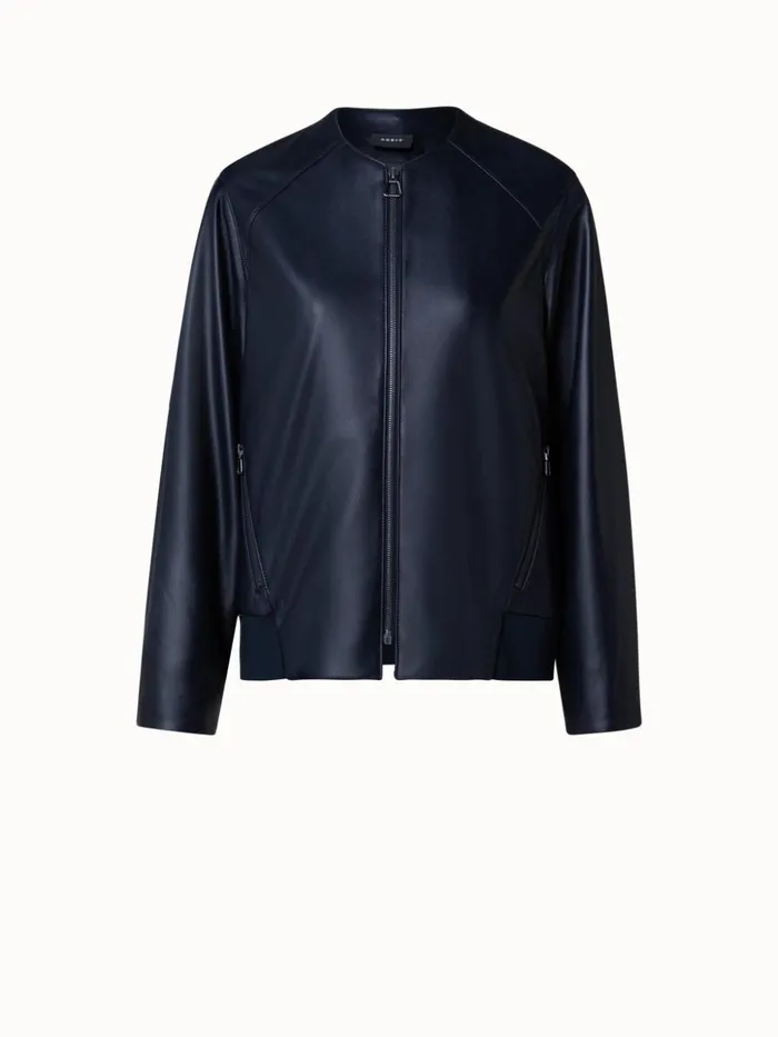 Lambskin Leather Bomber Jacket Navy Women Akris Jackets