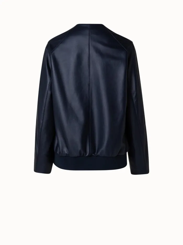 Lambskin Leather Bomber Jacket Navy Women Akris Jackets