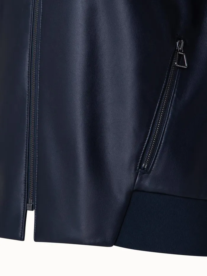 Lambskin Leather Bomber Jacket Navy Women Akris Jackets