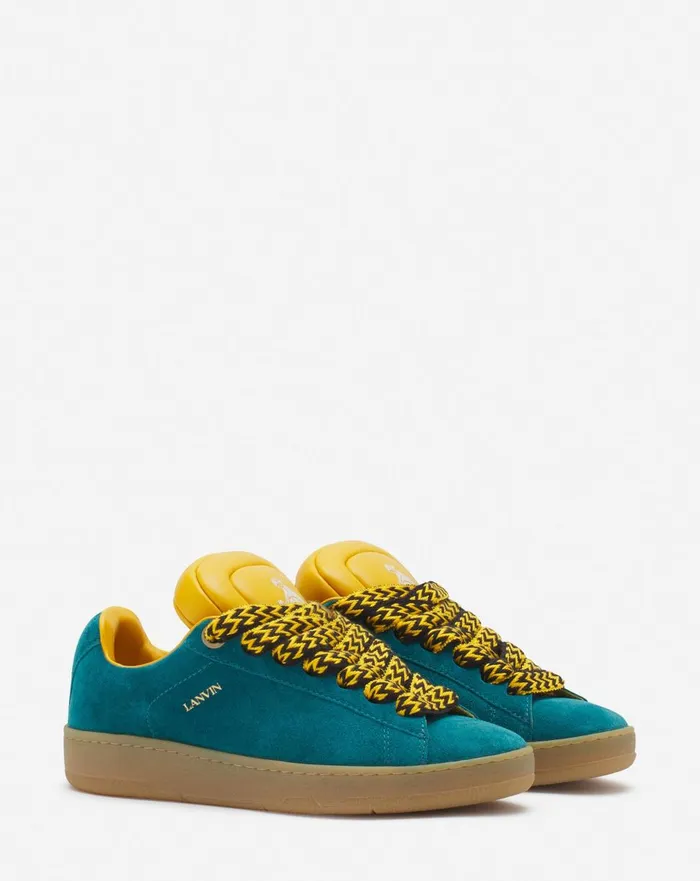 Lanvin X Future Hyper Curb Sneakers In Leather And Suede For Men Blueyellow Men Lanvin Sneakers