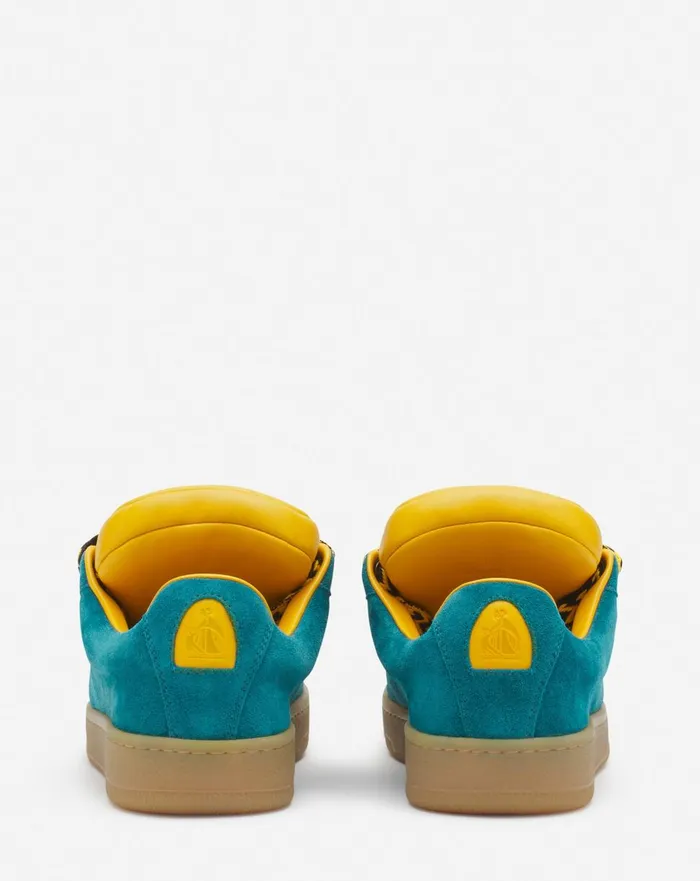 Lanvin X Future Hyper Curb Sneakers In Leather And Suede For Men Blueyellow Men Lanvin Sneakers