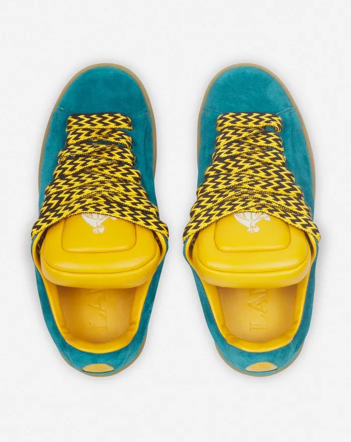 Lanvin X Future Hyper Curb Sneakers In Leather And Suede For Men Blueyellow Men Lanvin Sneakers