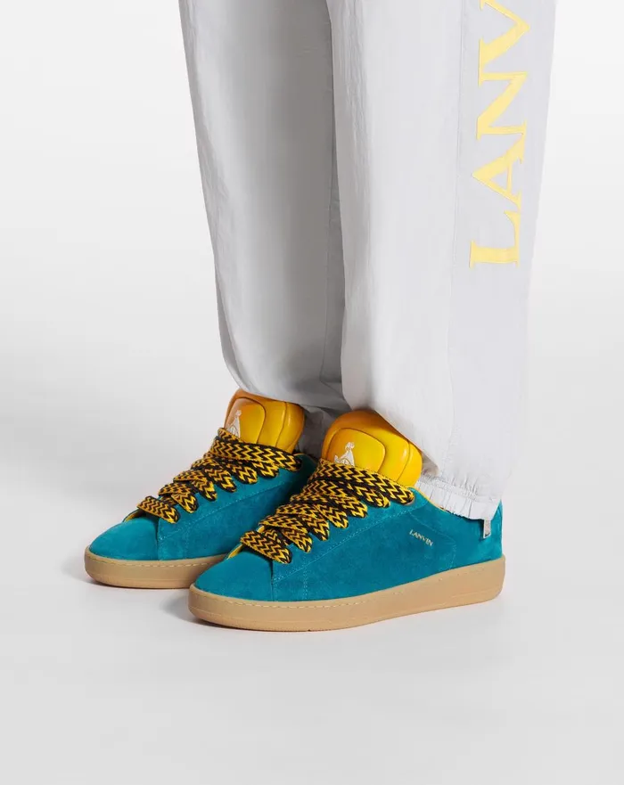 Lanvin X Future Hyper Curb Sneakers In Leather And Suede For Men Blueyellow Men Lanvin Sneakers