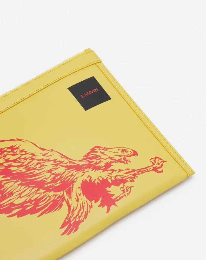 Lanvin X Future Leather Clutch With Eagle Print Cornbright Orange Men Lanvin Wallets and Small Leather Goods Lanvin X Future Leather Clutch With Eagle Print Cornbright Orange Men Lanvin Wallets and Small Leather Goods