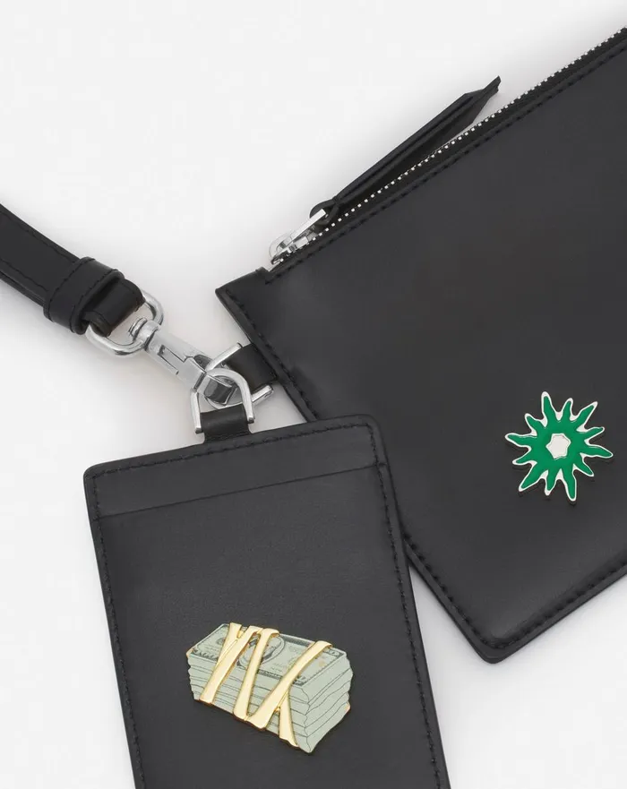 Lanvin X Future Leather Double Clutch With Pins Blackmulticolour Men Lanvin Wallets and Small Leather Goods