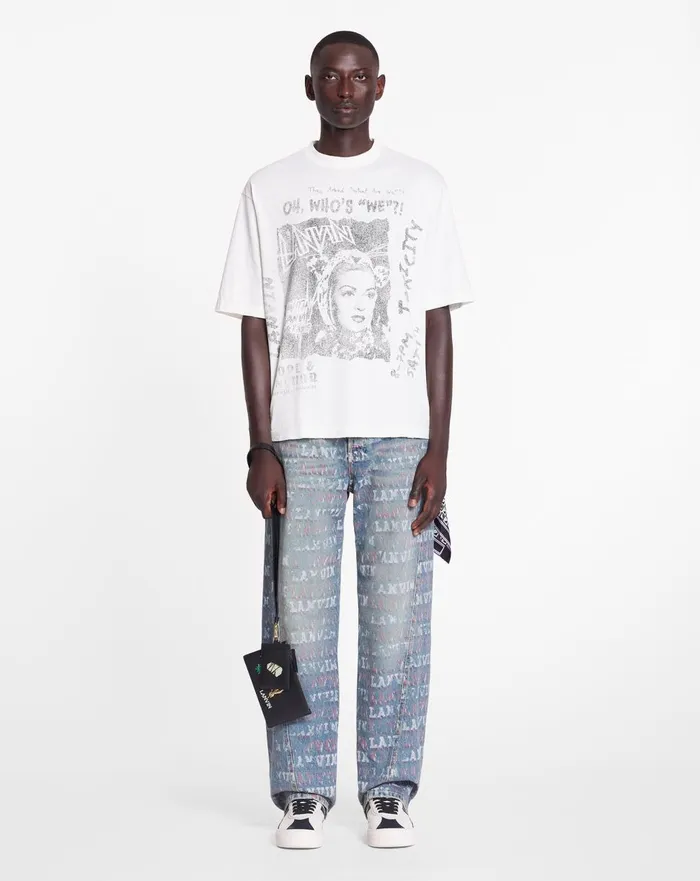 Lanvin X Future Straight Fit Printed Pants For Men Light Blue Men Lanvin Pants and Shorts Lanvin X Future Straight Fit Printed Pants For Men Light Blue Men Lanvin Pants and Shorts