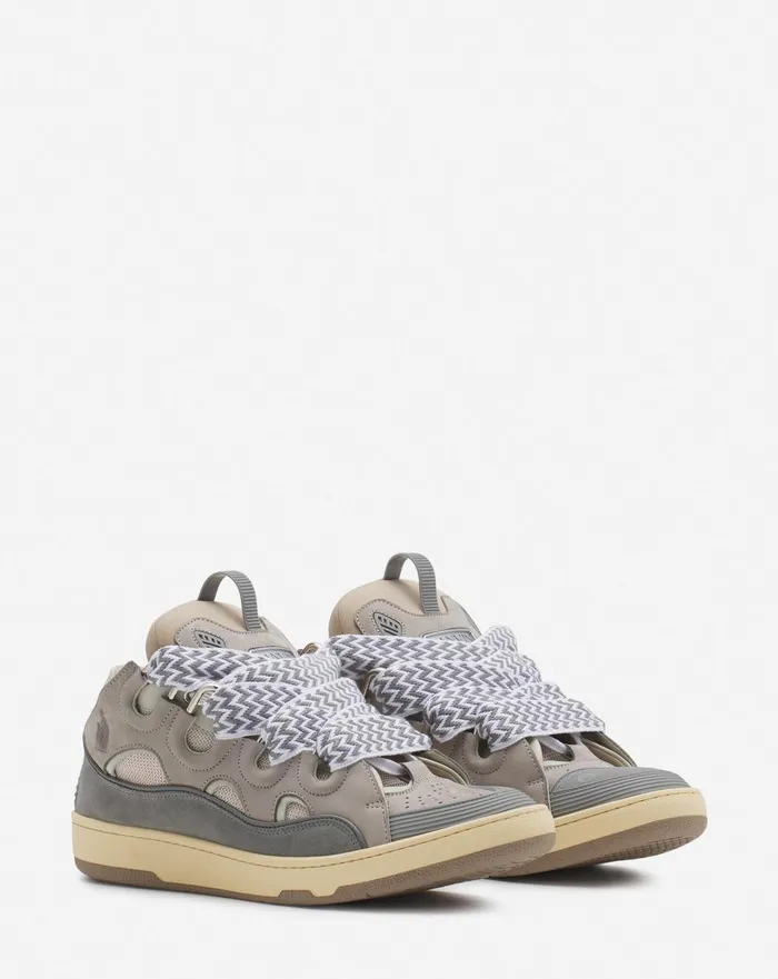 Leather Curb Sneakers Grey 2 Men Lanvin Sneakers
