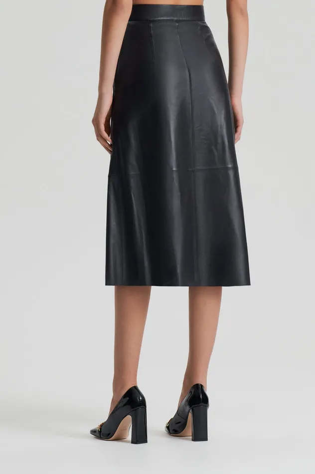Leather Women Scanlan Theodore LEATHER LONG SKIRT CHARCOAL