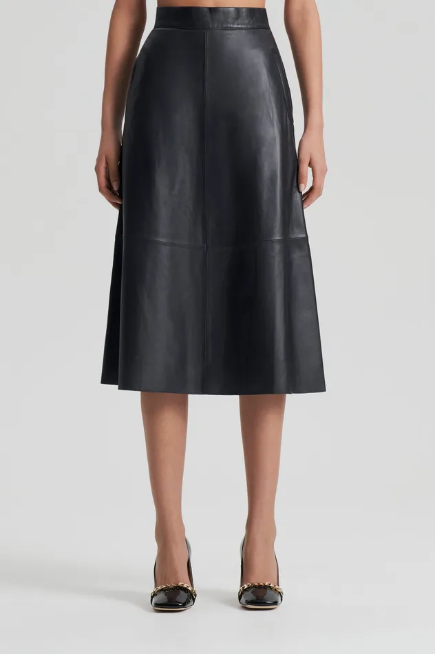 Leather Women Scanlan Theodore LEATHER LONG SKIRT CHARCOAL