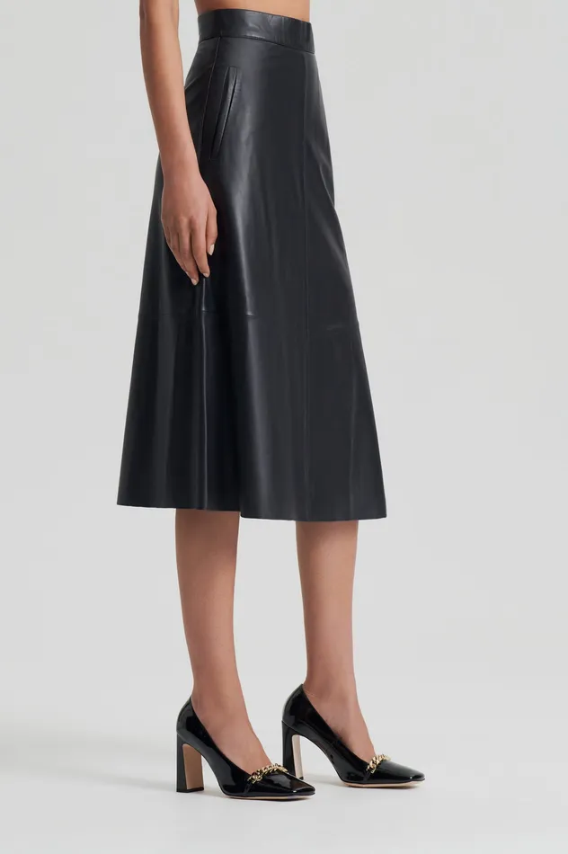 Leather Women Scanlan Theodore LEATHER LONG SKIRT CHARCOAL