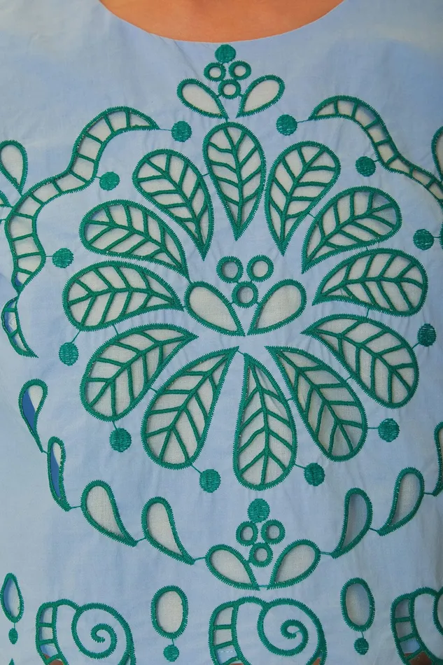 Light Blue And Green Graphic Richelieu Crop Top Women Farm Rio Crop Tops