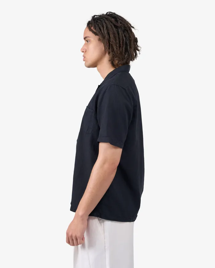 Linen Short Sleeved Shirt 8211 Deep Black Shirts Colorfulstandard Men