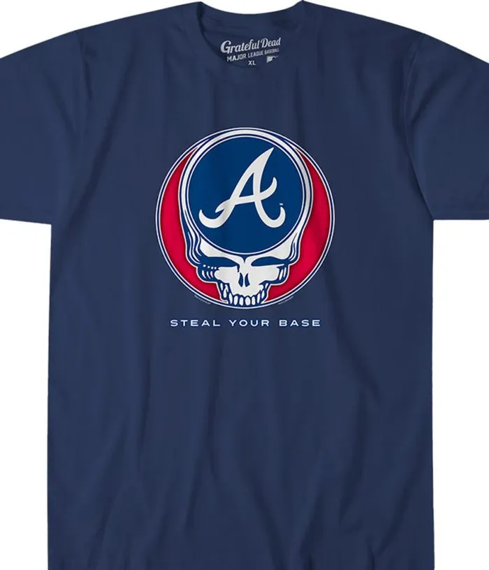 Liquid Blue Athletic TShirt Men Atlanta Braves Steal Your Base Navy Athletic TShirt