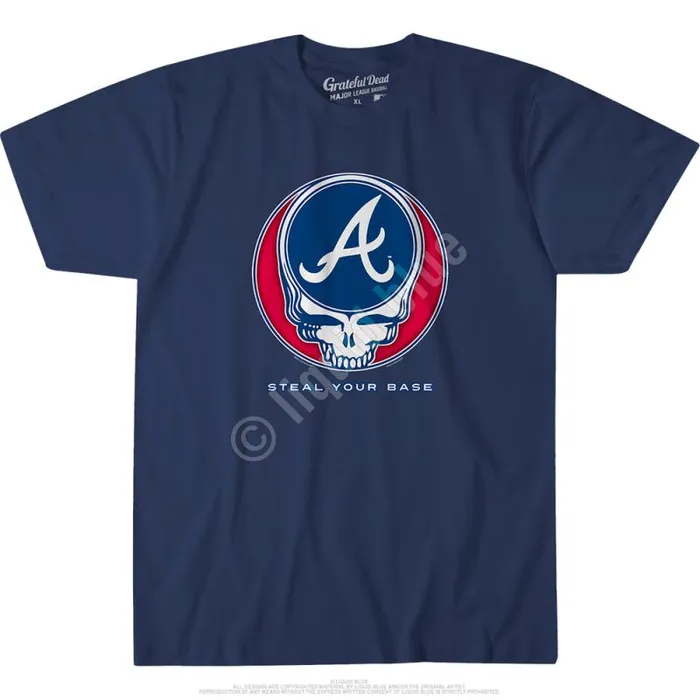 Liquid Blue Athletic TShirt Men Atlanta Braves Steal Your Base Navy Athletic TShirt