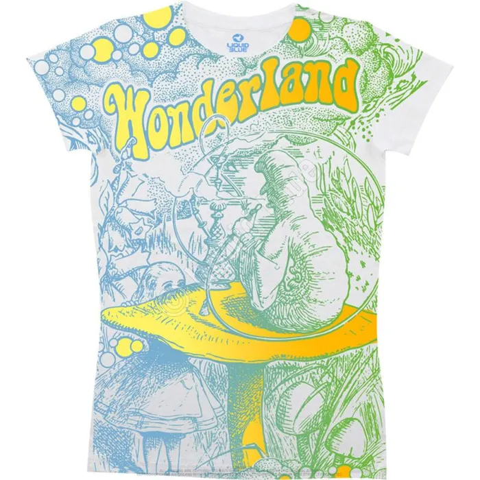 Liquid Blue Juniors Long Length Women Go Ask Alice White Juniors Long Length TShirt