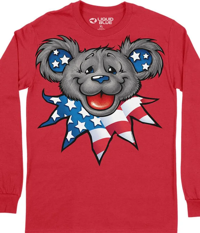 Liquid Blue Long Sleeve Men Patriot Bear Head Long Sleeve TShirt