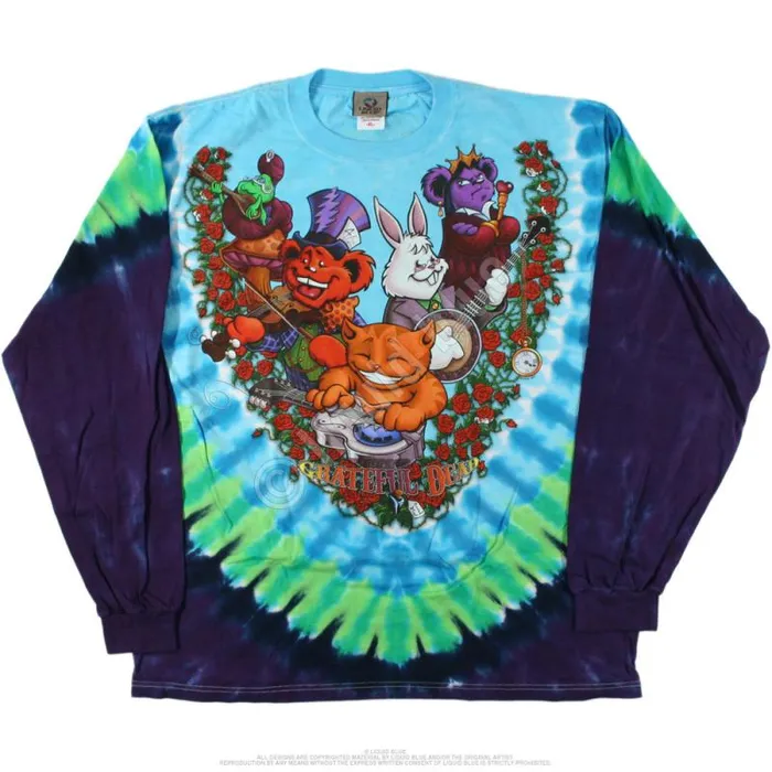 Liquid Blue Long Sleeve Men Wonderland Jamband TieDye Long Sleeve TShirt