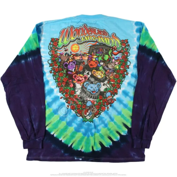 Liquid Blue Long Sleeve Men Wonderland Jamband TieDye Long Sleeve TShirt