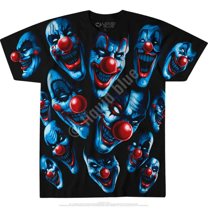 Liquid Blue TShirt Men All Over Clowns Black TShirt