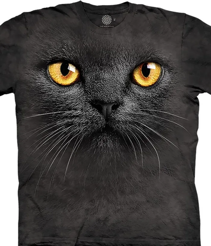 Liquid Blue TShirt Men Big Face Black Cat Classic Cotton TShirt