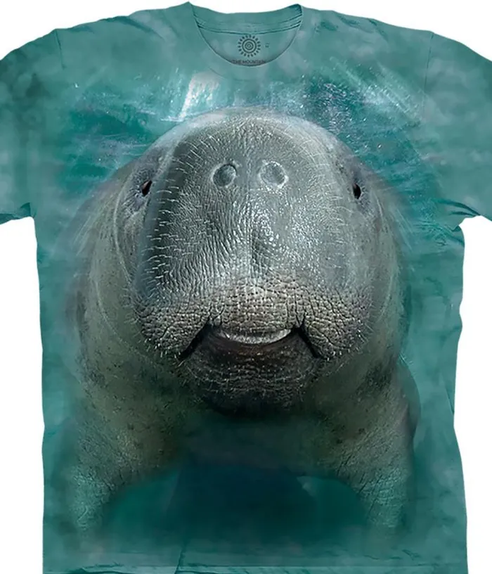 Liquid Blue TShirt Men Big Face Manatee Classic Cotton TShirt