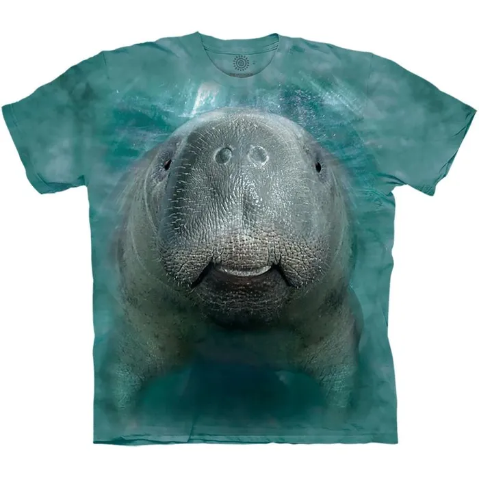 Liquid Blue TShirt Men Big Face Manatee Classic Cotton TShirt