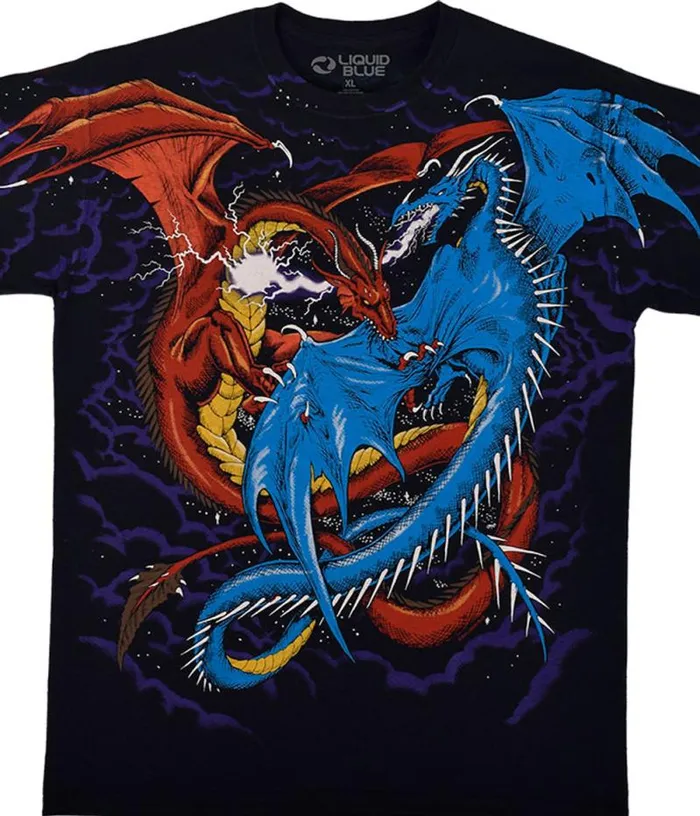 Liquid Blue TShirt Men Dueling Dragons Black TShirt