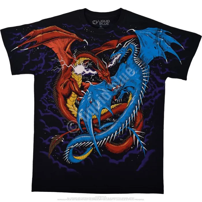 Liquid Blue TShirt Men Dueling Dragons Black TShirt