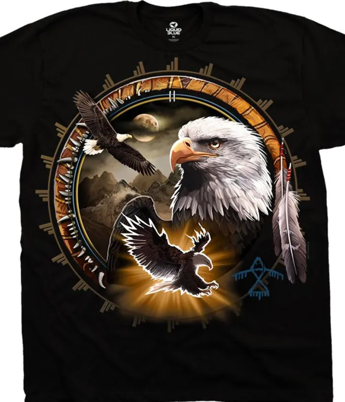 Liquid Blue TShirt Men Eagle Dreamcatcher Black TShirt