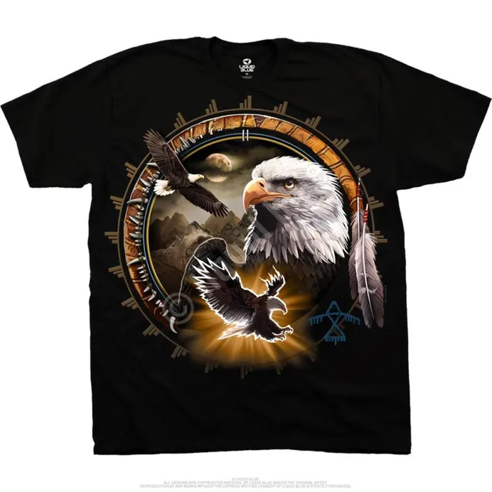 Liquid Blue TShirt Men Eagle Dreamcatcher Black TShirt