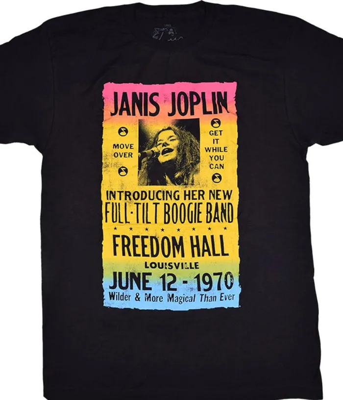 Liquid Blue TShirt Men Janis Joplin Freedom Hall Poster Black TShirt