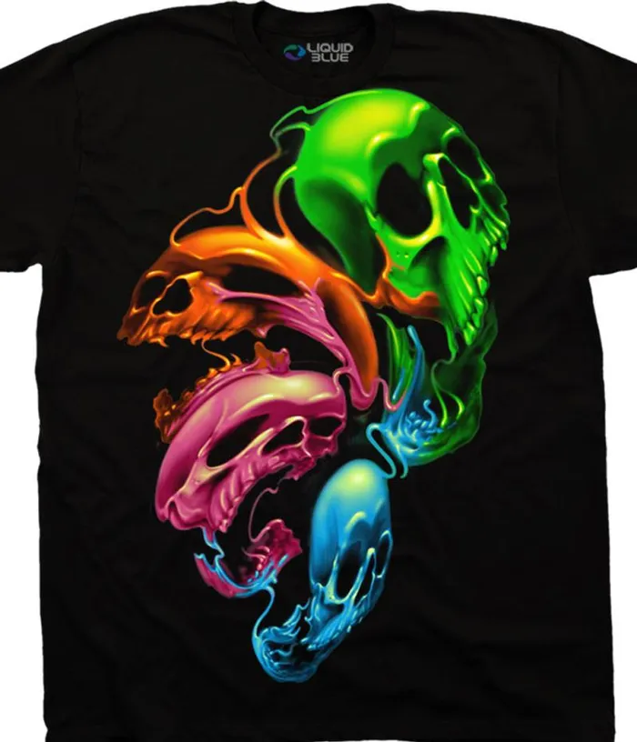 Liquid Blue TShirt Men Liquid Neon Skulls Black TShirt