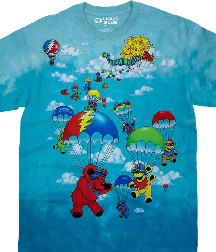 Liquid Blue TShirt Men Parachuting Bears TieDye TShirt