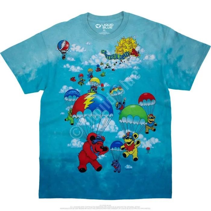 Liquid Blue TShirt Men Parachuting Bears TieDye TShirt