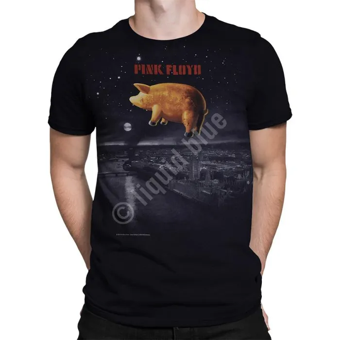 Liquid Blue TShirt Men Pigs Over London Black TShirt