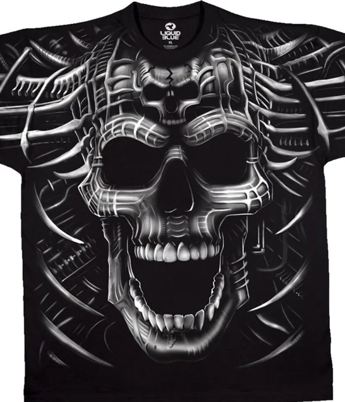 Liquid Blue TShirt Men Psycho Skull Black TShirt
