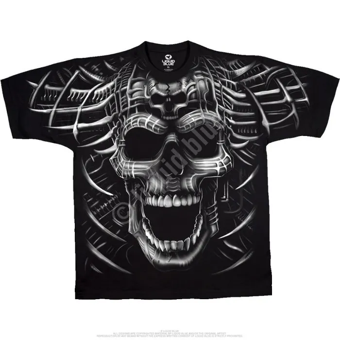 Liquid Blue TShirt Men Psycho Skull Black TShirt