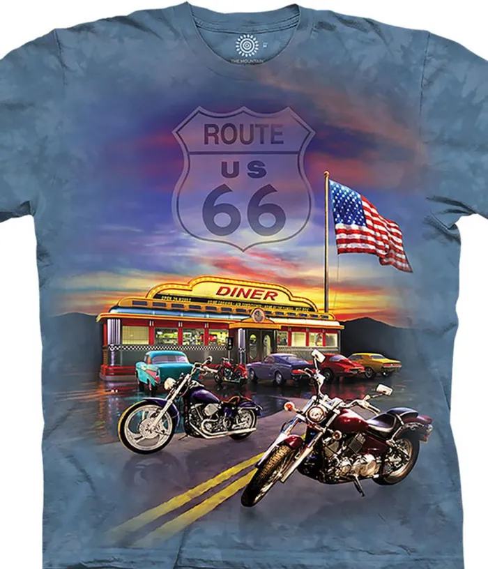 Liquid Blue TShirt Men Route 66 Classic Cotton TShirt