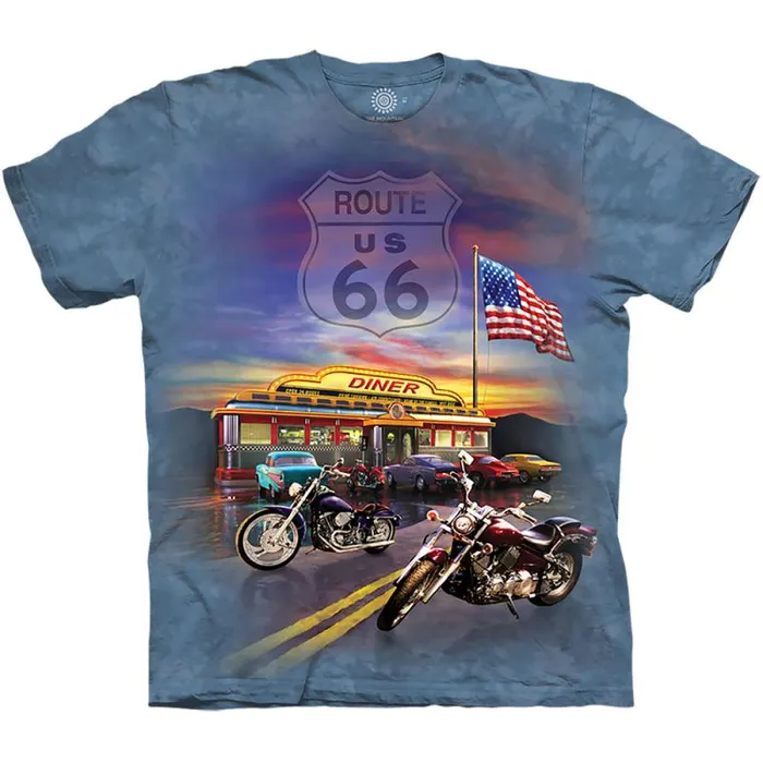 Liquid Blue TShirt Men Route 66 Classic Cotton TShirt