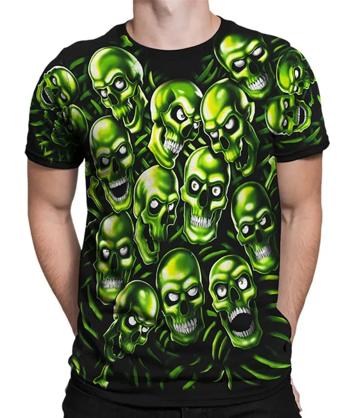 Liquid Blue TShirt Men Skull Pile Green Black TShirt